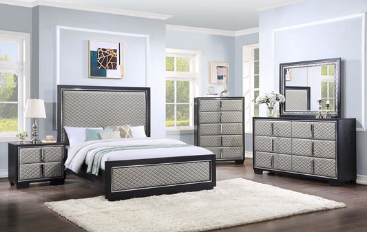 Nicola - Queen Bed - Silver Synthetic Leather & Black