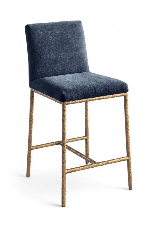 Reeves - Chenille Fabric Upholstered Counter Stool (Set of 2) - Gold Base