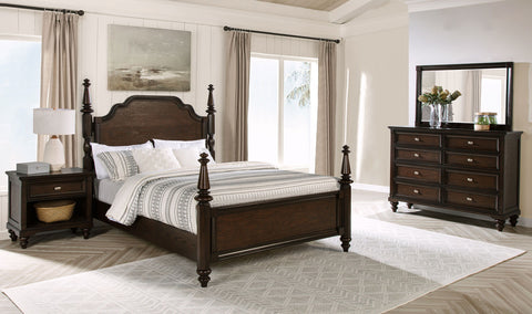 Dark Brown / 4 Pc. Bed, Nightstand, Dresser, Mirror / Queen