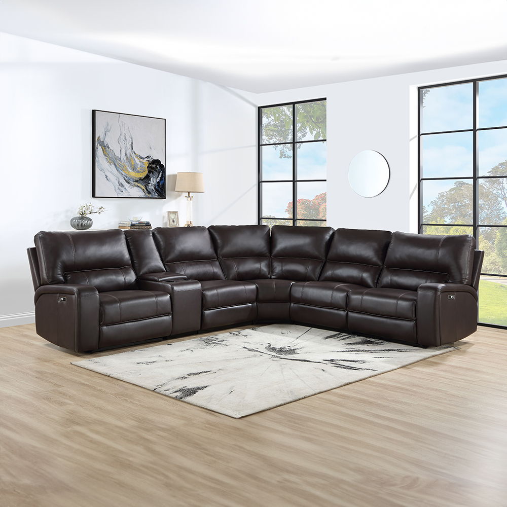 Saul - Power Motion Sectional Sofa - Espresso Leather-Aire