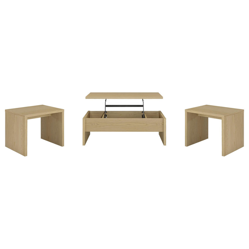 Canoga 3-piece Lift Top Cocktail Coffee Table Set Light Oak