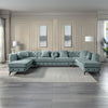 Zerah - Sectional Sofa With 7 Pillows - Dusty Blue Fabric
