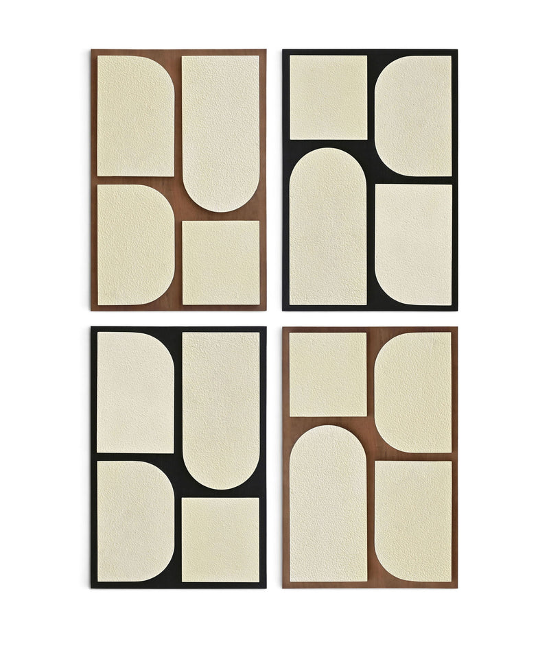 Icon - Mango Wood 4 Piece Wall Art - Black / Natural