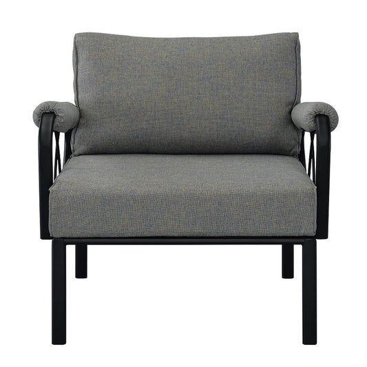 Rajni - Patio Arm Chair - Gray Fabric & Black
