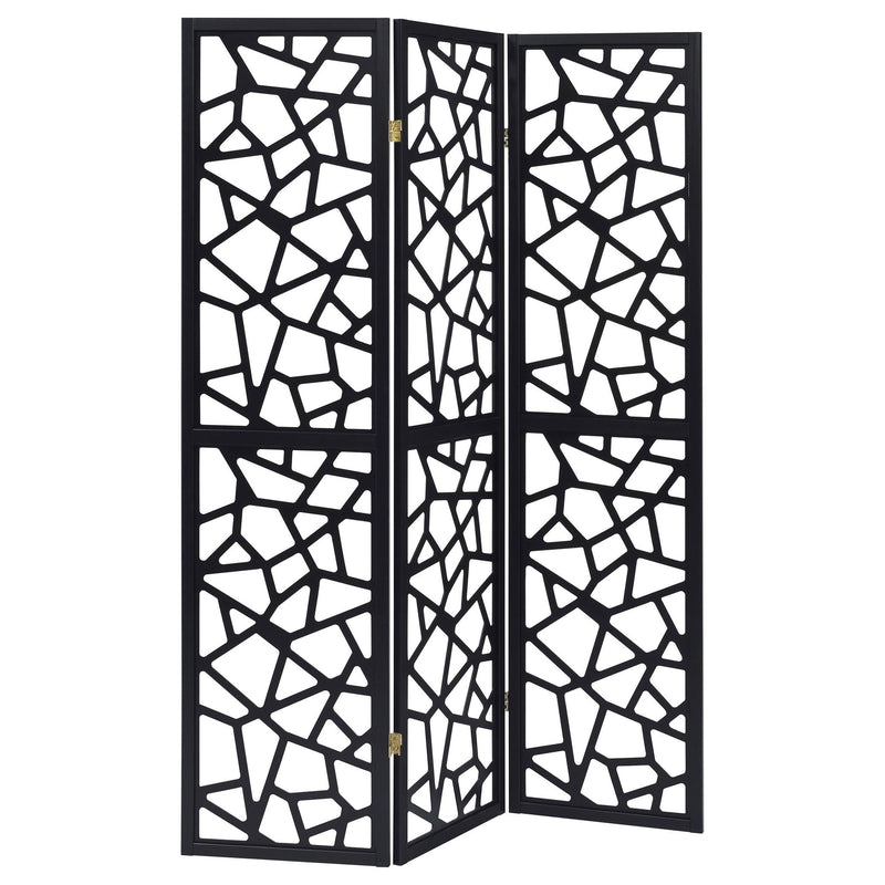 Nailan 3-Panel Room Divider Folding Screen Black Open Mosaic