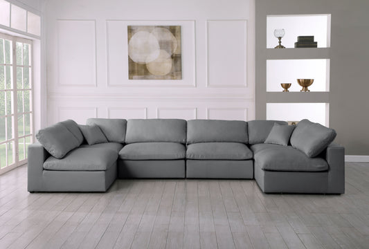 Serene - Linen Textured Fabric Deluxe Comfort Modular Sectional 6 Piece - Grey - Fabric