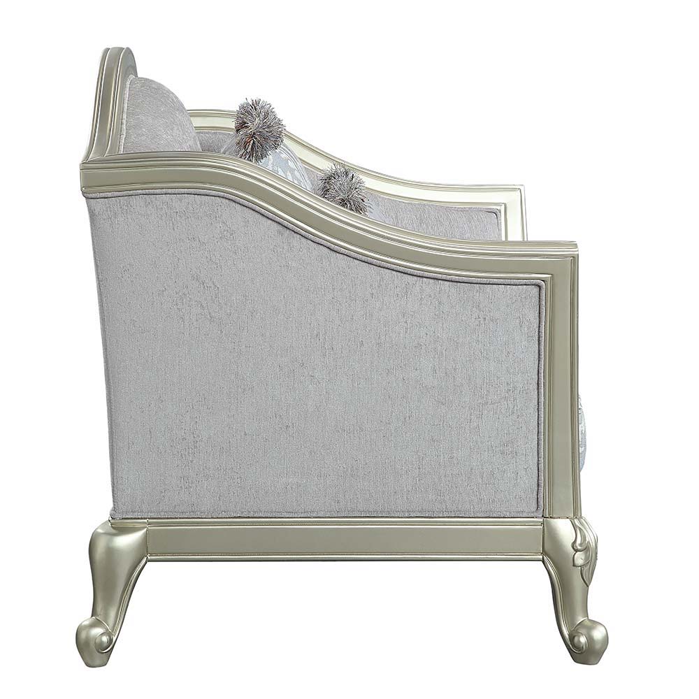 Qunsia - Sofa With 5 Pillows - Light Gray Linen & Champagne