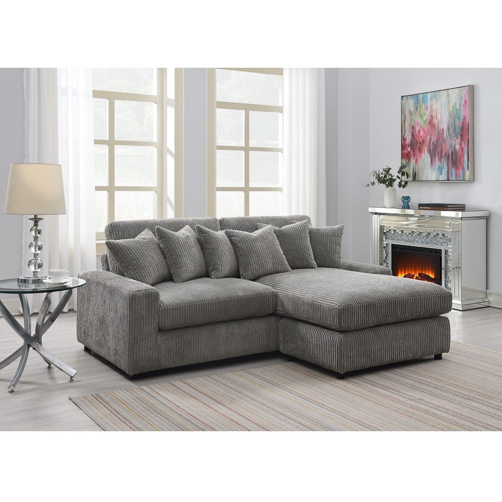 Tavia - Reversible Sectional Sofa With 6 Pillows - Gray Corduroy