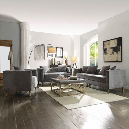 Sidonia - Loveseat With 2 Pillows - Gray Velvet