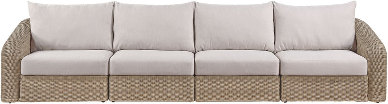 Seacrest - Olefin Water Resistant Fabric And Wicker 4 Piece Outdoor Patio Modular Sofa