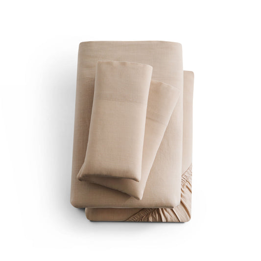 Linen-Weave Cotton Twin Long Sheet Set - Sand