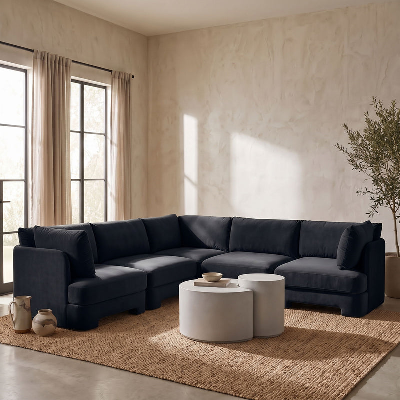 Hammond - Velvet Performance Fabric Upholstered 5 Piece Corner Sectional
