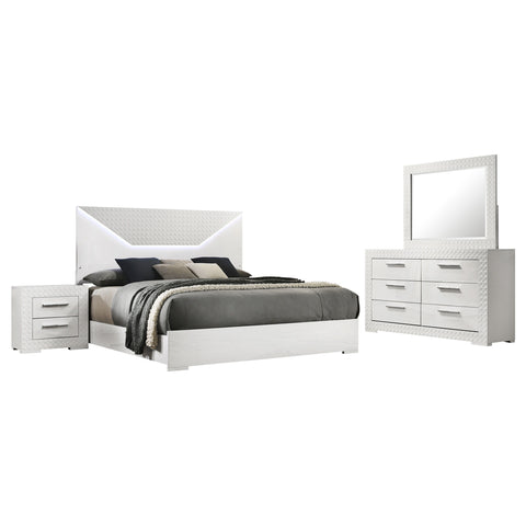 White / 4 Pc. Bed, Dresser, Mirror, Nightstand / Queen