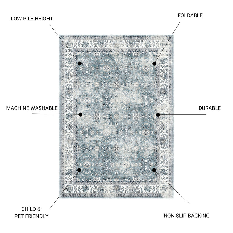 Toucan - 5' X 7' Washable Non - Slip Area Rug, Elegant Design - Silver