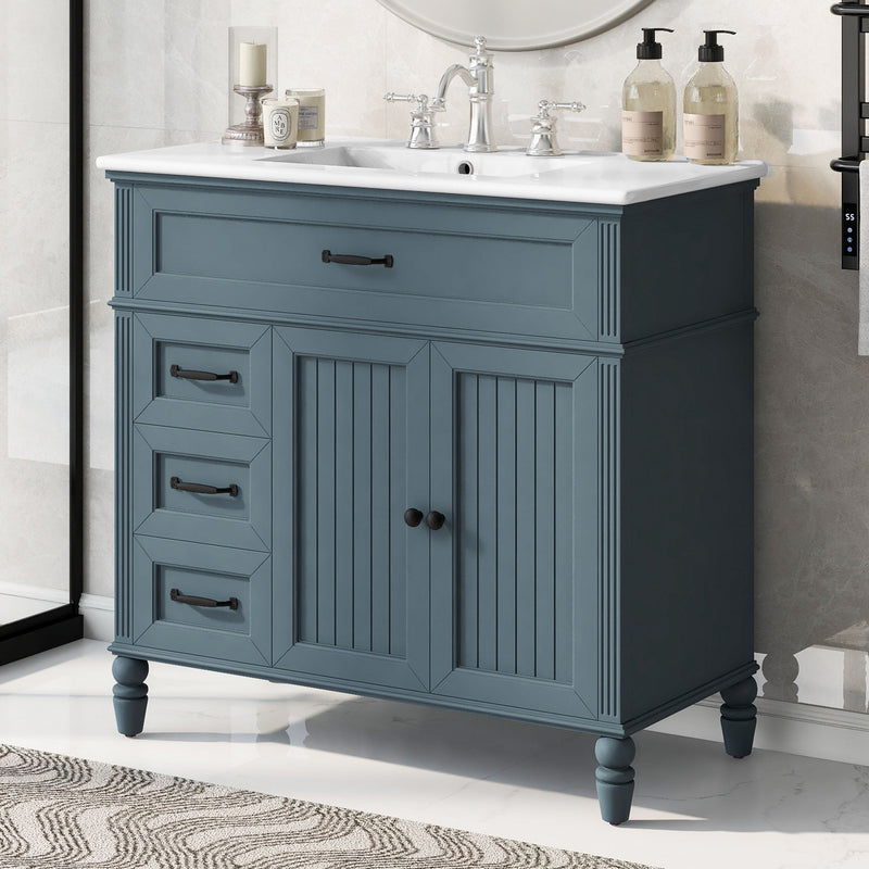 Bathroom Vanity With Sink, 2 Doors 2 Drawers, Freestanding Design