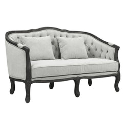 Samael - Loveseat With 2 Pillows - Gray Linen & Dark Brown