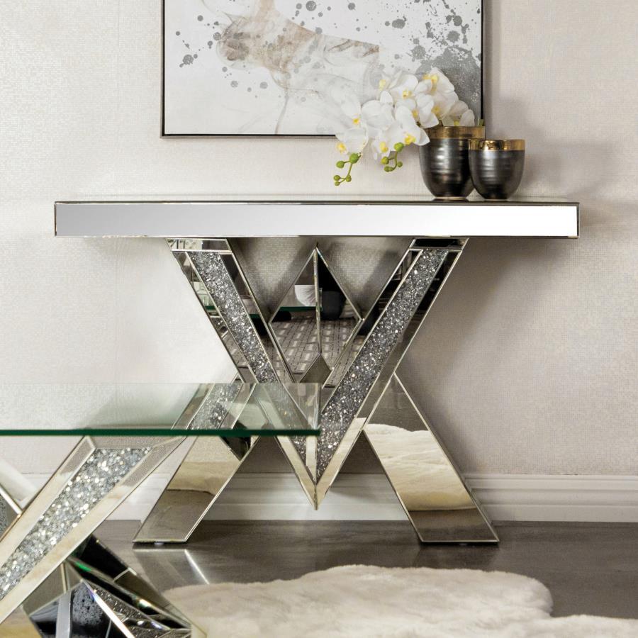 Taffeta - V-Shaped Mirrored Entryway Console Table - Silver