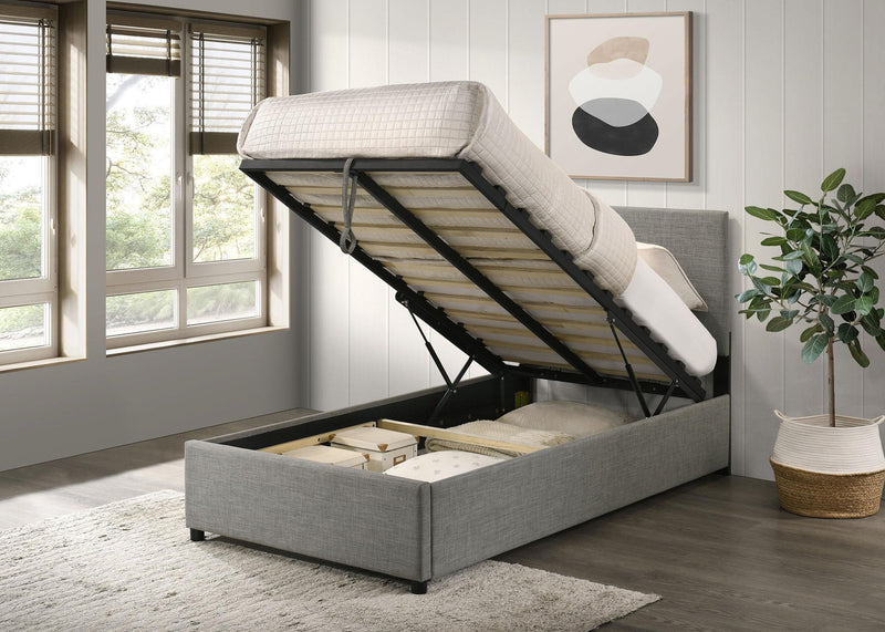 Reeves Upholstered Twin Lift-Top Storage Platform Bed Grey