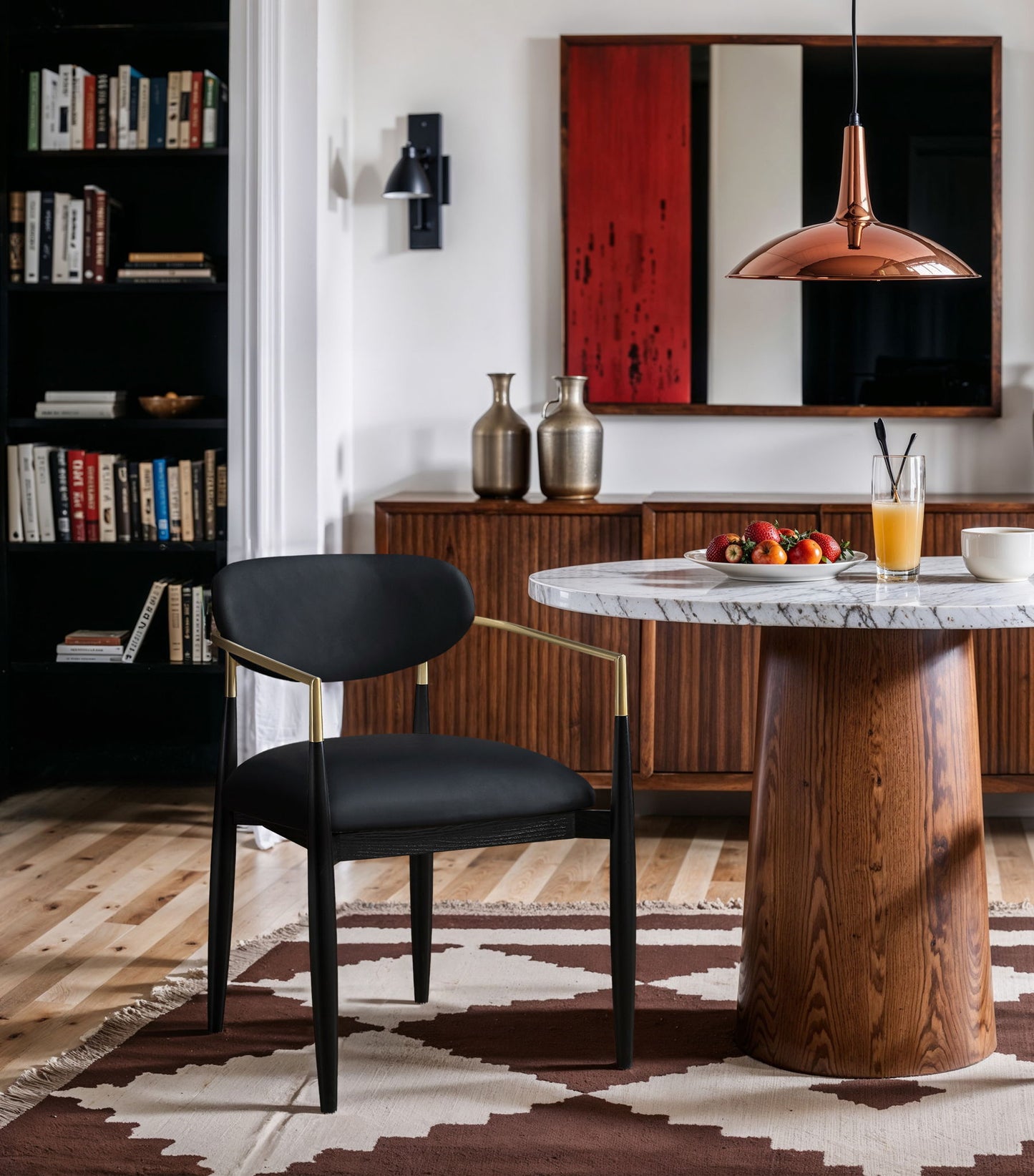 Riccio - Faux Leather Dining Arm Chair (Set of 2) - Black And Gold Frame