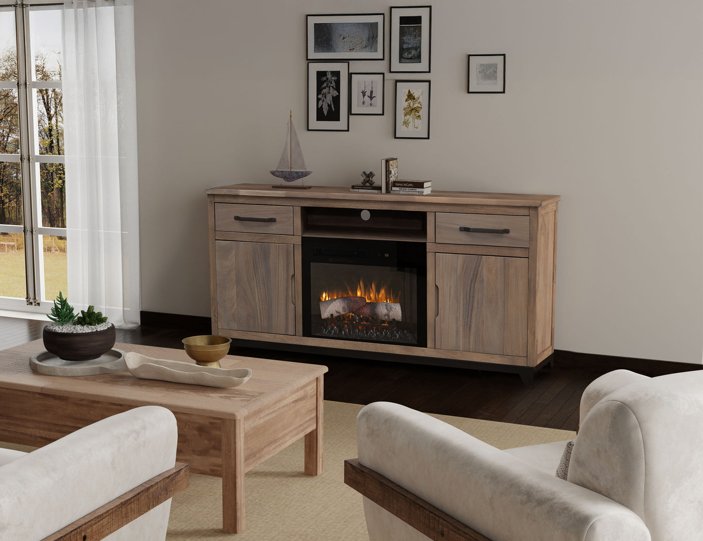 Natural Parota - 70" Electric Fireplace - Brown Cappuccino