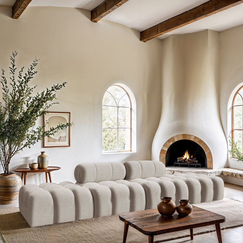 Ames - 4 Piece Boucle Upholstered Modular Sofa With 2 Backless Seats