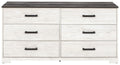 Shawburn - White / Black / Gray - Six Drawer Dresser - Pewter-tone Pulls