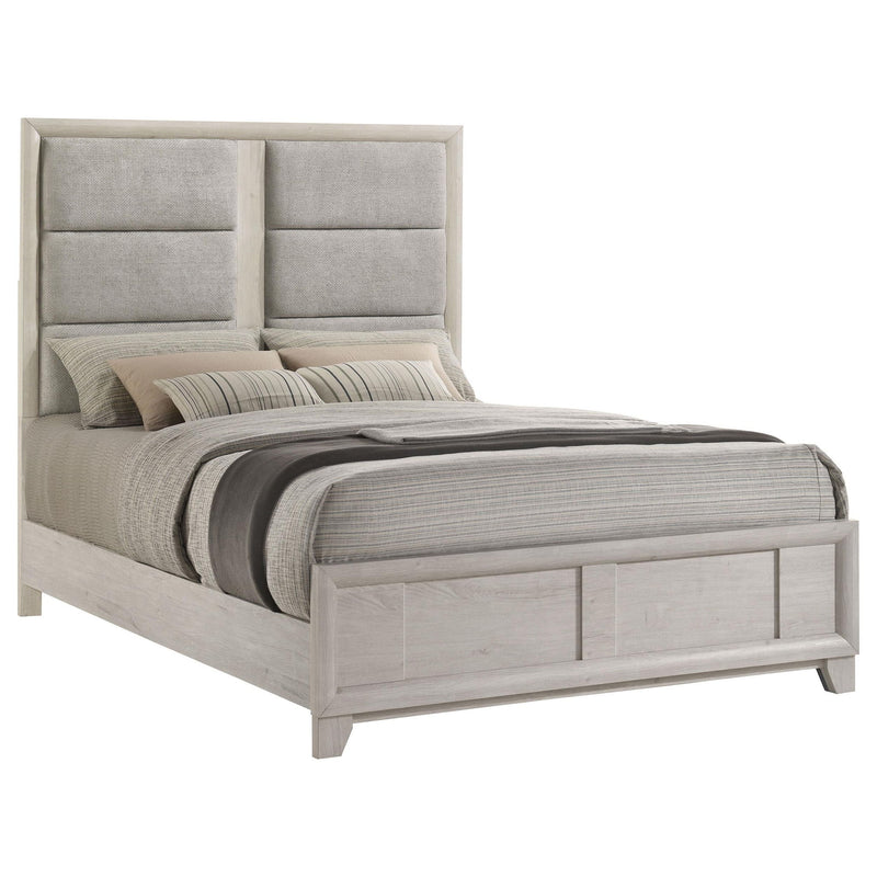 Farre Queen Upholstered Platform Panel Bed Washed Grey