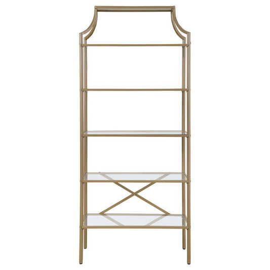 Serena - 5-Shelf Glass Bookshelf - Gold