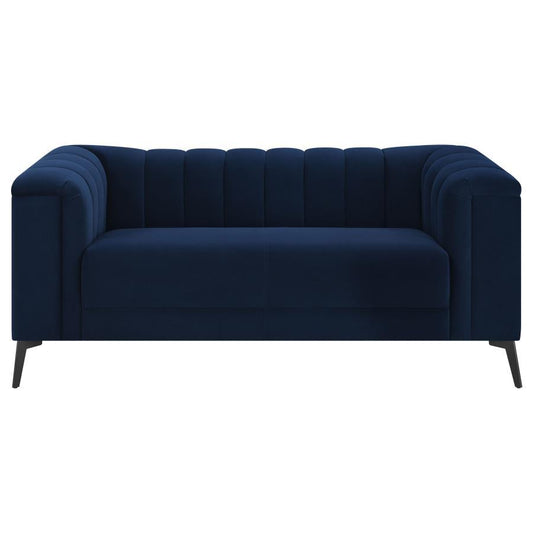 Chalet - Upholstered Tuxedo Arm Tufted Loveseat - Blue