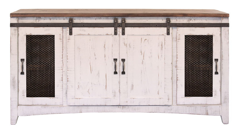 Pueblo - TV Stand / Console / Wall Unit - Antiqued White / Brown