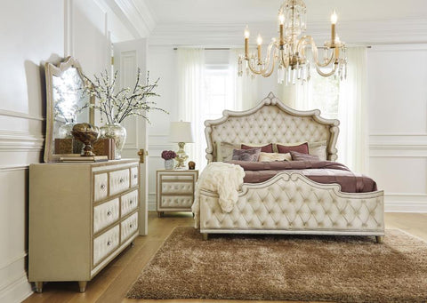 Beige / 4 Pc. Bed, Dresser, Mirror, Nightstand / California King