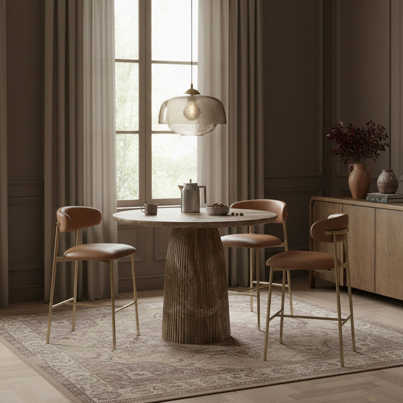 Lupita - Vegan Leather Upholstered Bar Stool With Brushed Gold Frame (Set of 2)