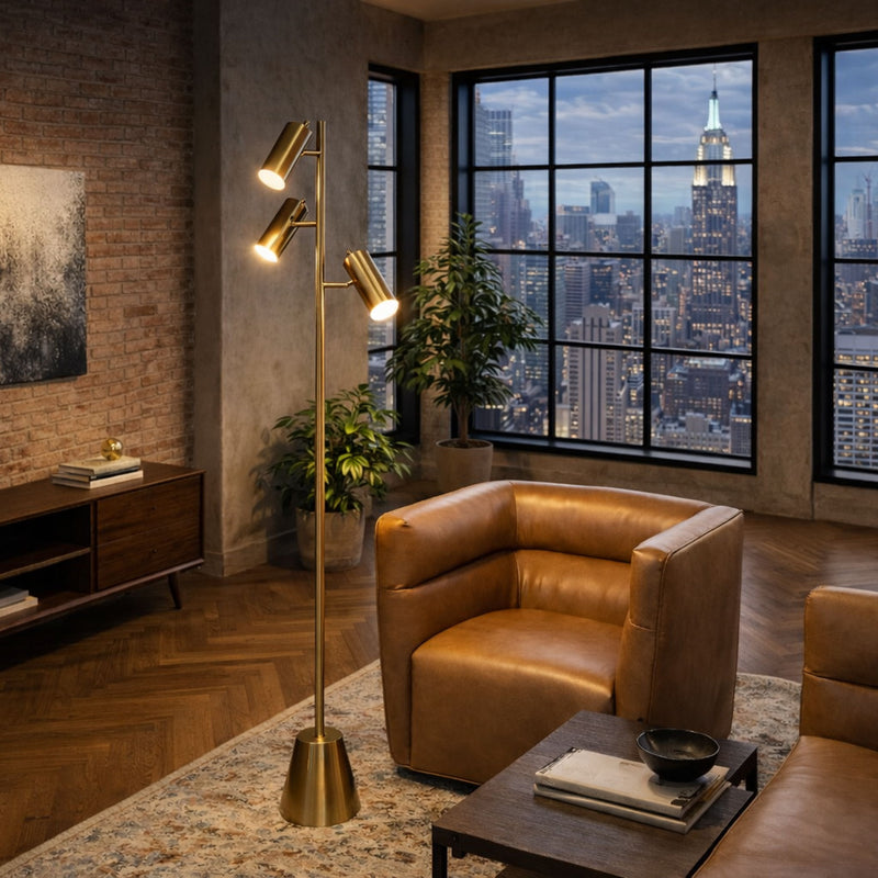 Lumina - Floor Lamp With Rotary Switch Triple Spots Cone Base - Gold