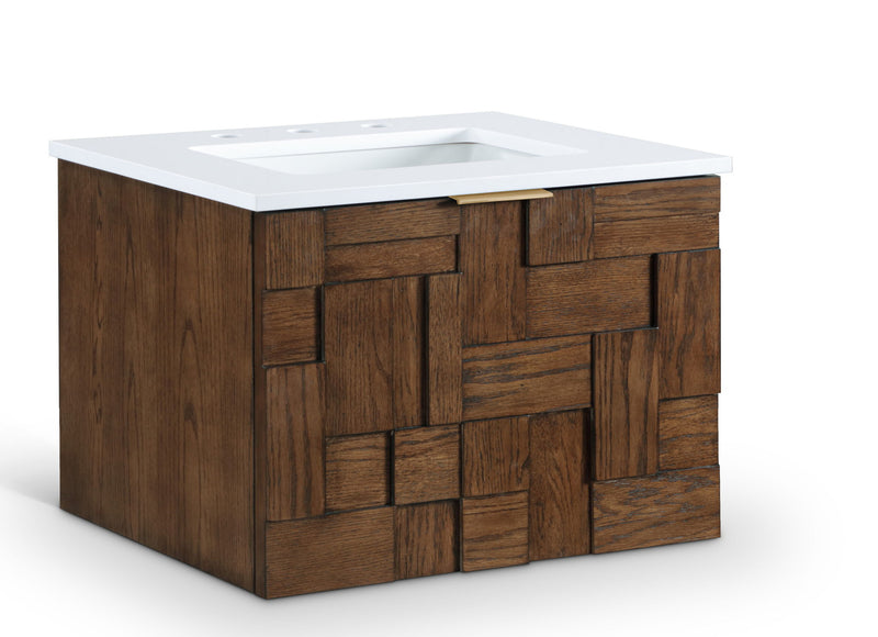 Leonardo - Engineered Stone And Solid Wood 24" Wall Mounted Bathroom Vanity