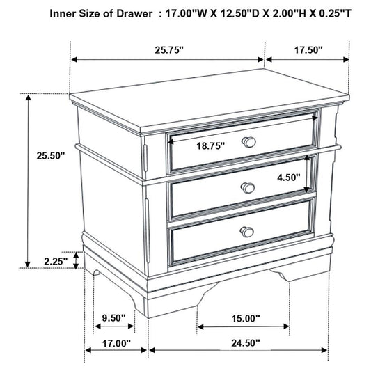 Cambridge - 3-Drawer Nightstand - Cappuccino