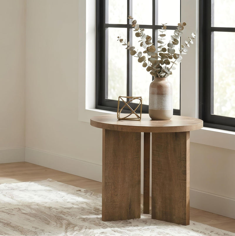 Aragon Round Panel Base End Table Mango