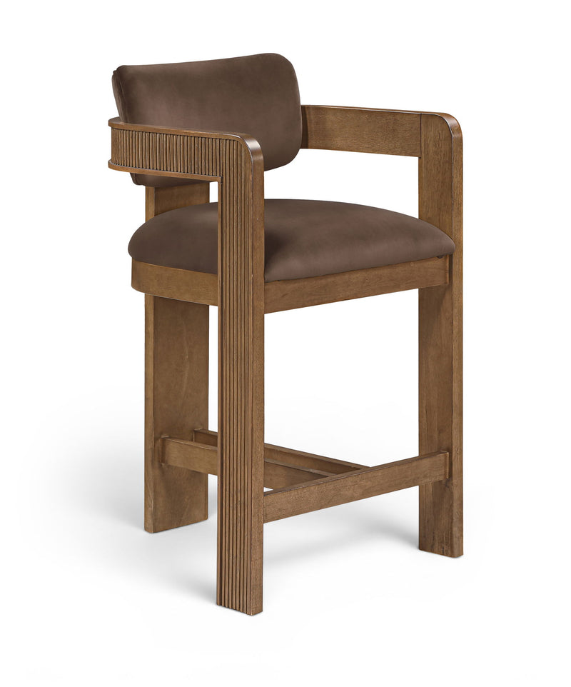 Sacha - Velvet Stool With Brown Base