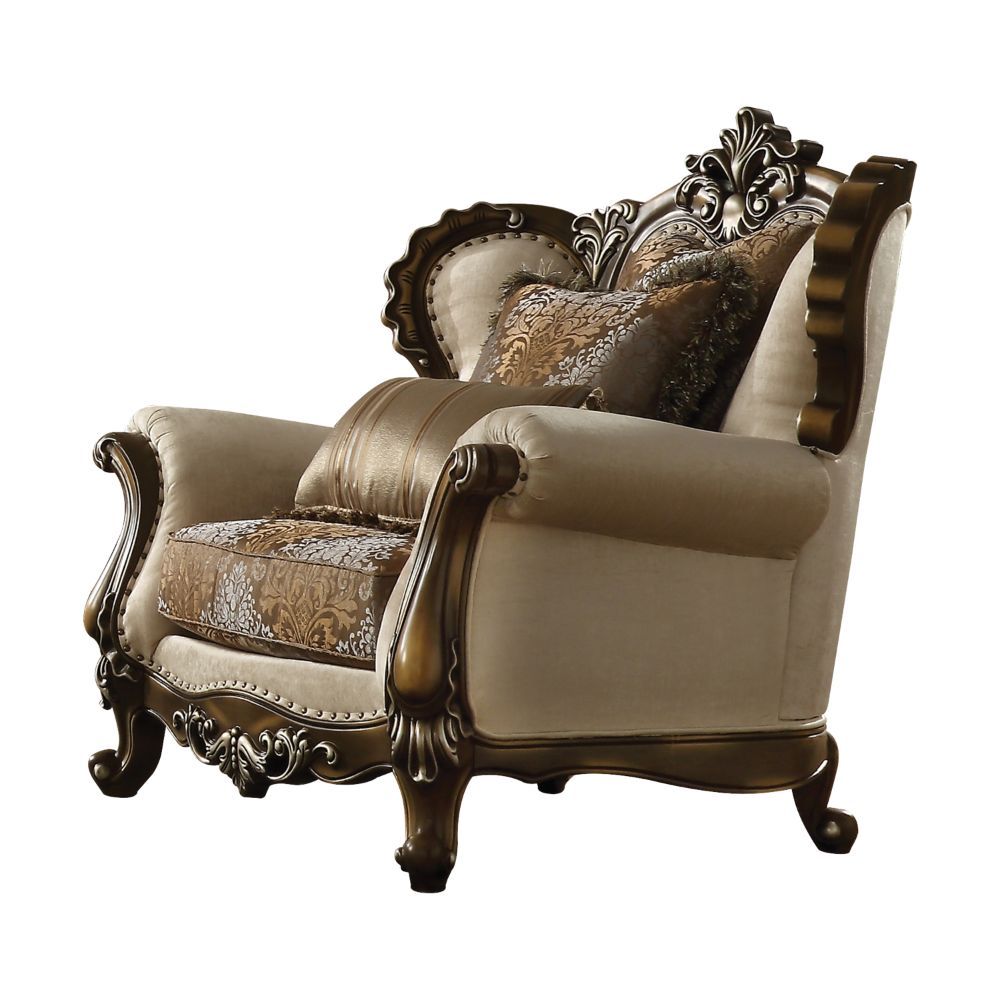 Latisha - Chair With 2 Pillows (Same Lv01578) - Tan, Pattern Fabric & Antique Oak
