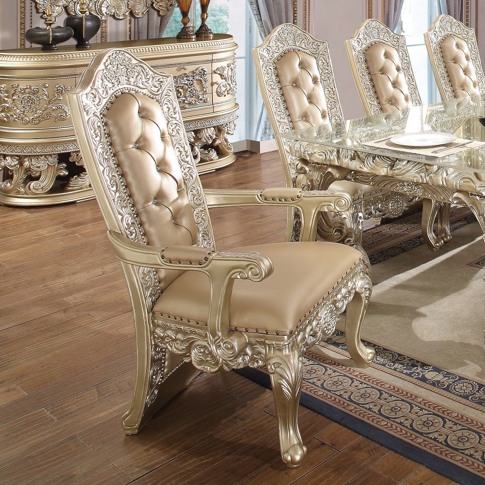 Vatican - Arm Chair (Set of 2) - Synthetic Leather & Champagne Silver