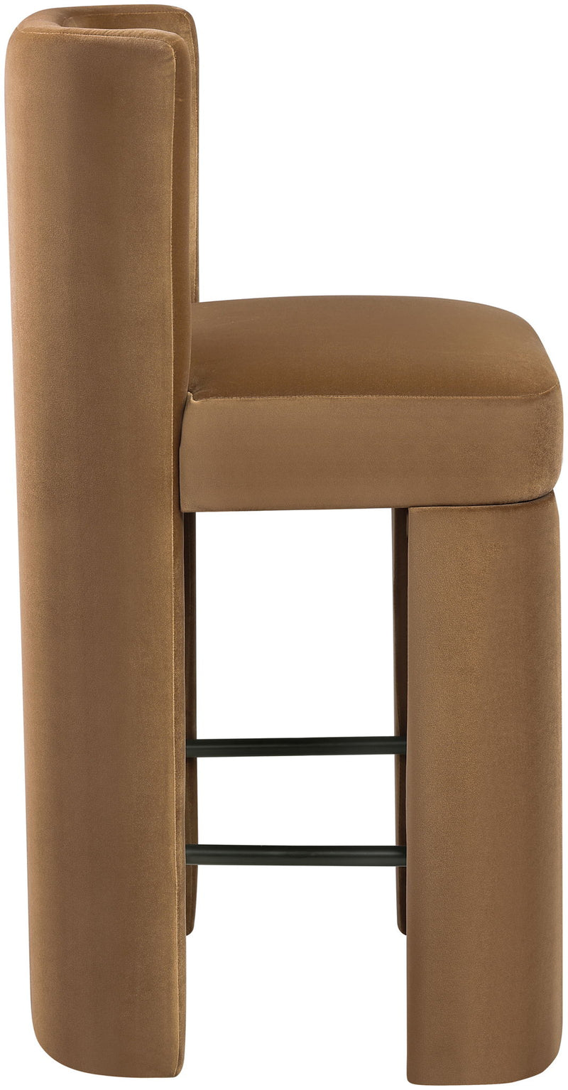 Zuno - Velvet Performance Fabric Upholstered Counter Stool (Set of 2) - Saddle