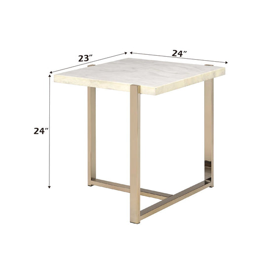 Feit - End Table - Faux Marble Top & Champagne