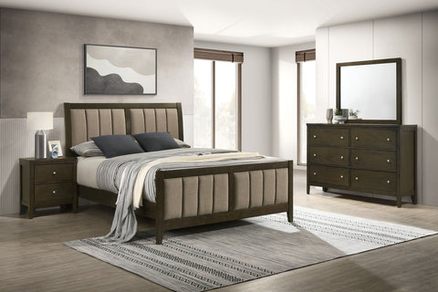 Dark Brown / 4 Pc. Bed, Nightstand, Dresser, Mirror / Queen