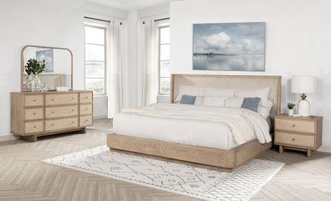 Beige / 4 Pc. Bed, Dresser, Mirror, Nightstand / Queen