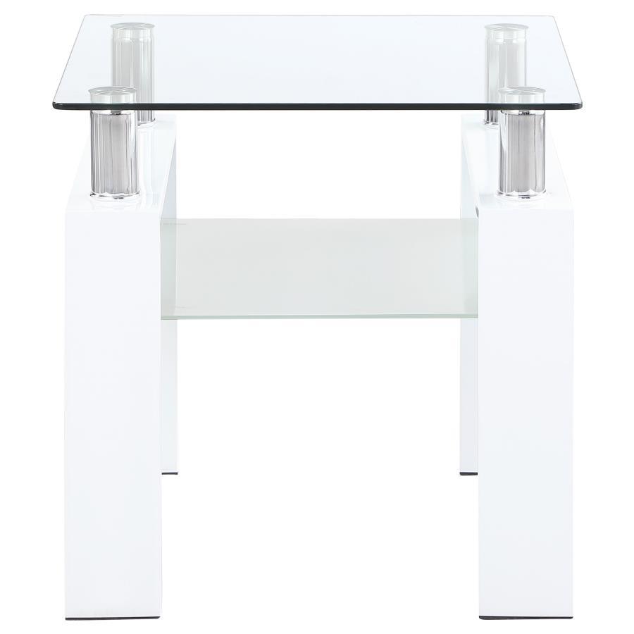 Dyer - 1-Shelf Square Glass Top Side End Table - White