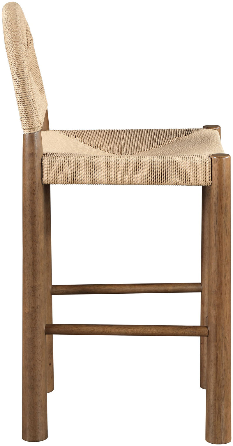 Bohemia - Woven Seagrass Cord And Solid Wood Counter Stool - Beige