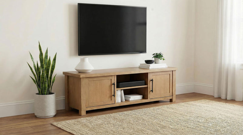 Beasley 2-Door 71-Inch Wood TV Stand Media Console Golden Oak