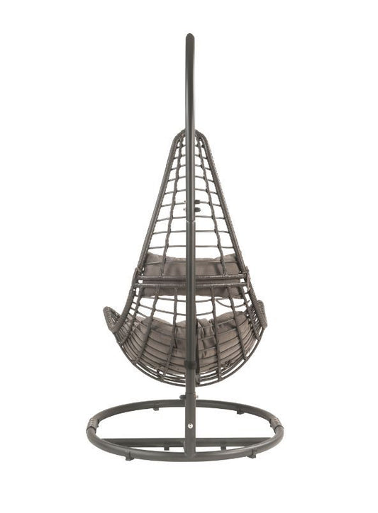 Uzae - Patio Swing Chair - Gray Fabric & Charcaol Wicker