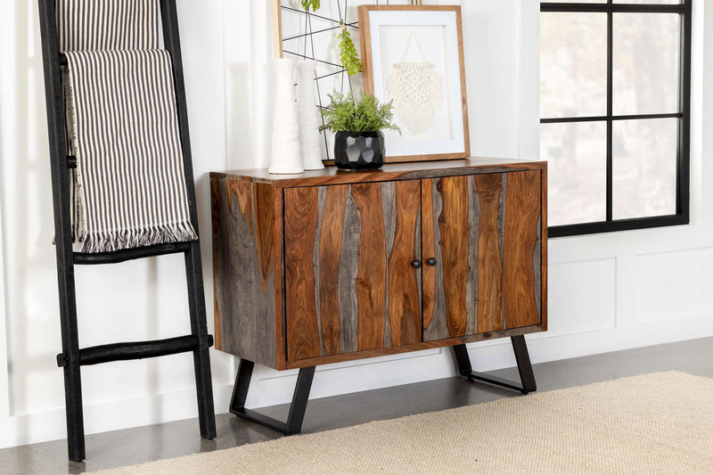 Mathis 2-door Sheesham Wood Storage Accent Cabinet Grey