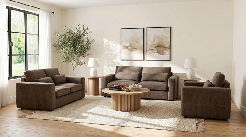 Amador 3-piece Chenille Upholstered Track Arm Sofa Set Chocolate