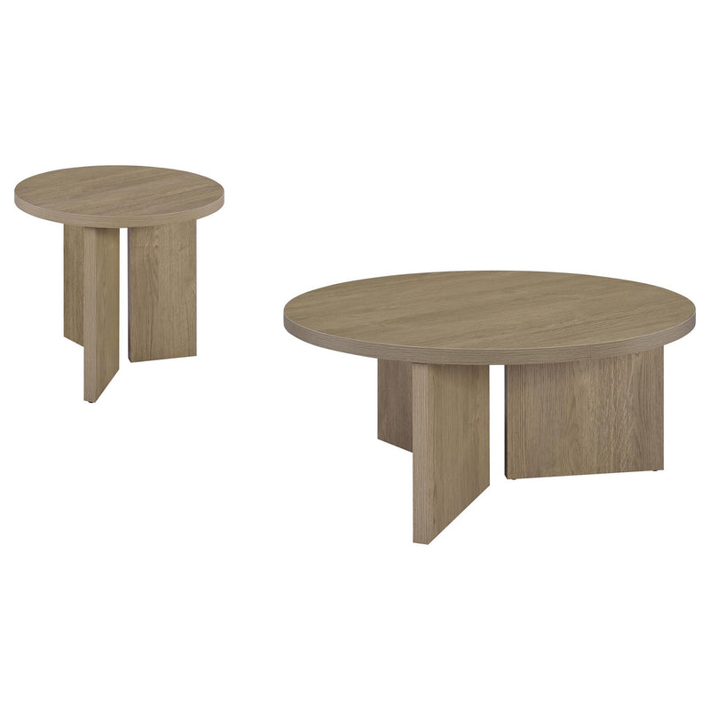 Aragon 2-Piece Round Coffee and End Table Set Latte